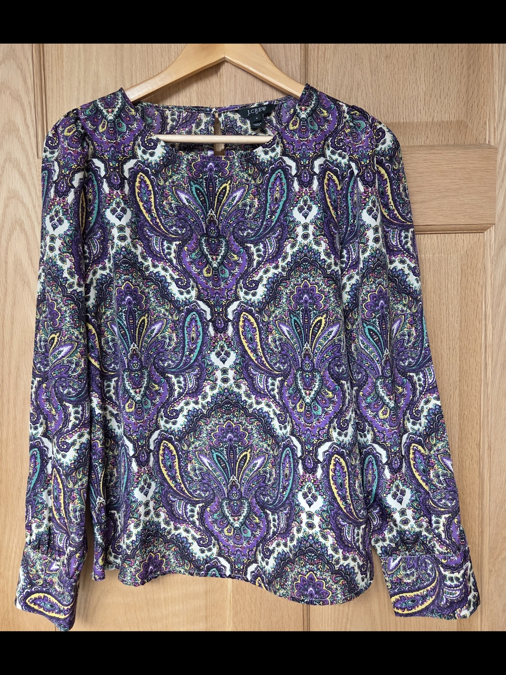 J. Crew Purple Paisley Long-Sleeve Blouse Small